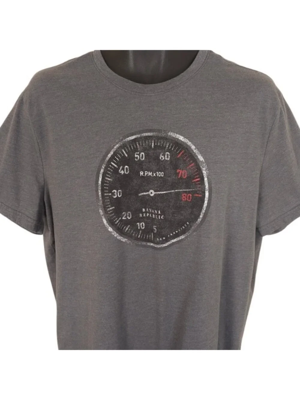RPM Gauge Tachometer T Shirt Mens Size XL Gray Banana Republic
